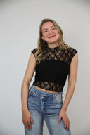 Izzy kanten top zwart